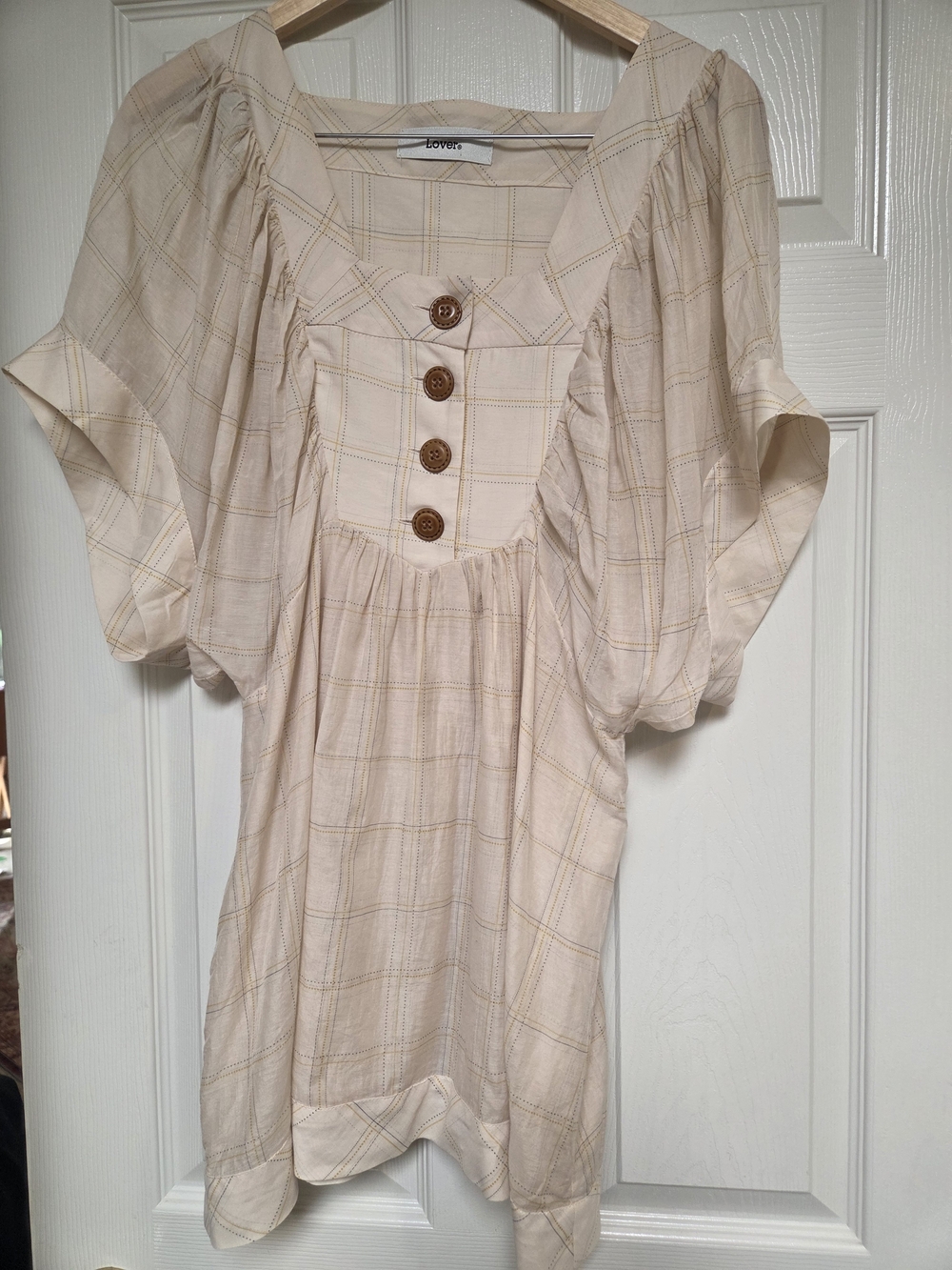 Lover Australia Cotton Silk Plaid Puff Sleeve Tunic Top AU 10
